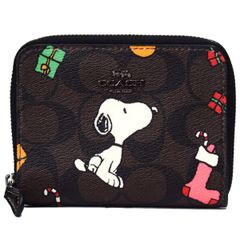 コーチ 財布 スヌーピー COACH コーティングキャンバス レザー シグネチャー ピーナッツ コラボ スヌーピー ジップ アラウンド 二つ折り 財布 ブラウンブラックマルチ CE708