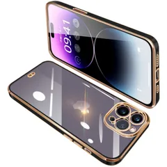 【新着商品】薄型 ソフト メッキ加工 TPU 耐衝撃 全面保護 携帯ストラップ スマホケース カバー アイフォン14ProMax ストラップホール付き 透明 クリア ケース 落下防止（ブラック） ProMax iPhone14