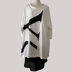 #anc ワイズ ヨウジヤマモト Y's Yohji Yamamoto チュニック  白 黒 重ね着風 ロゴ  異素材 レディース [911035]のサムネイル
