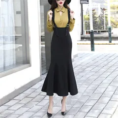 シワになりにくい！ジャンパースカート サロペット ジャンスカ キャミワンピース レディース ワンピース マーメイドスカート オールインワン 重ね着 可愛い ストレッチ おしゃれ きれいめ 細見え 黒 ブラック 春 秋 sexi01