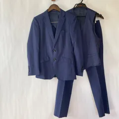 【美品】P.S.FA パーフェクトスーツファクトリー　スリーピース　スーツ　セットアップ　Y4  ネイビー　ストライプ　ウール