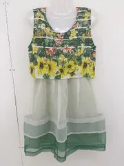 ◇ Titilate Valet 花柄 切替 ノースリーブ ミニ ワンピース サイズF グリーン イエロー マルチ レディース  【中古】 【1208180001520】