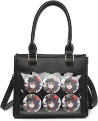 HARGIO(ハルジオ) 痛バッグ 小さめ ミニ ハンドバッグ ショルダーバッグ トートバッグ 2WAY 痛バック 推し活バッグ レザー調 かわいい おしゃれ(ブラック,  Free Size)