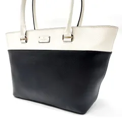 ✨良品✨ kate spade ケイトスペード トートバッグ ハンドバッグ  バイカラー ロゴ型押し ゴールド金具 A4収納 大容量 肩掛け シボレザー レディース ホワイト 白色 ブラック 黒色