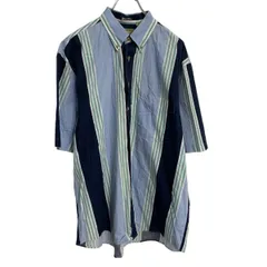 半袖 ストライプシャツ L ブルー ネイビー グリーン ホワイト ボタンダウン 胸ポケット カジュアルシャツ 古着卸 アメリカ仕入 a703-6643