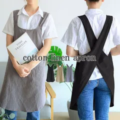 綿麻エプロン ラウンドネックエプロン リネンコットンエプロン ワンピースエプロン レディースエプロン 無地 綿麻 ワークエプロン ワンピースタイプ レディース エプロン コットン リネン シンプル ワンピース コットンリネン
