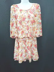 ◇ ⊂ 未使用 JAYRO ジャイロ 総柄 タグ付き 七分袖 ミニ丈 ワンピース サイズM ピンク系 マルチ レディース E  【1508060007896】