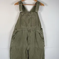 古着 リー Lee オーバーオール デニム ワーク ワンポイントロゴ riveted By Lee ハンマーループ 胸ポケット  カーキ系 レディース