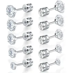 Jielimei ピアス レディース サージカルステンレス メンズ 立爪 ジュエル キュービックジルコニア ネジ式 キャッチ リバーシブル 両耳用 男女兼用