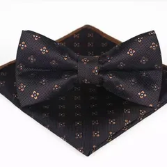 蝶ネクタイ　ポケットチーフ　花柄　2点セット　ワンタッチネクタイ 結婚式 パーティー イベント ビジネス ブラック　黒 ホワイト 白 ブラウン 茶色 バーテンダー スーツ ワイシャツ メンズネクタイ 小物 格安　卒業式　卒園式　入学式　入園式　入社式　父の日