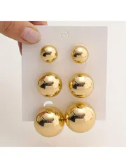 ジュエリー レディース イヤーアクセサリー セット 3ペア エレガントなヴィンテージ光沢ゴールデンボールスタッドピアス、女性に適しています - 日常着用とギフトに適しています、女性ピアスセット