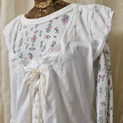 Euro antique(ヨーロッパアンティーク) 20’~30's piping stich remake nighty dress onepiece パイピングリボン付きリメイクコットンナイティドレス /ワンピース ホワイト×ペールピンク