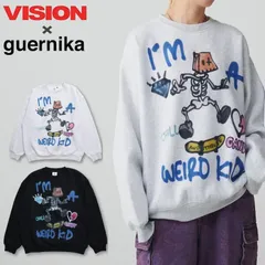 新品 メンズ vision street wear ヴィジョンストリートウェア guernika ゲルニカ コラボ トレーナー スウェット プルオーバー 長袖 スカル スケーター キャラクター イラスト プリント 裏起毛 レディース ライトグレー 黒 ブラック