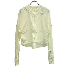 adidas アディダス ロゴプリント ランニング 長袖 トレーニング ジップパーカー L オフホワイト レディース 古着