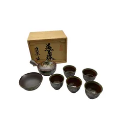 年代物 萬古焼 黒泥焼 煎茶器セット 慎旭造 - 美術品