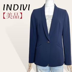 ❤️美品 インディヴィ ネイビー へちまカラー シンプルテーラードジャケット M