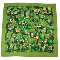美品 HERMES エルメス カレ90 シルク スカーフ CONCERTO コンチェルト グリーン