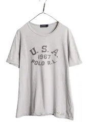 【お得なクーポン配布中!】 ポロ ラルフローレン 3段 プリント 半袖 Tシャツ メンズ XL 古着 コットン シングルステッチ クルーネック カットソー 霜降り グレー 杢 灰