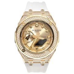 G-SHOCK GA2100GB GARISH メタル CZジルコニアカスタム ラバーバンド カシオーク ホワイトベルト ステンレス製 艶消しモデル Frosted Edition CASIOAK GOLD