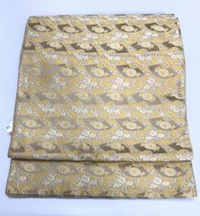 【中古】袋帯 正絹 クリーム地に地紙文様 アンティーク