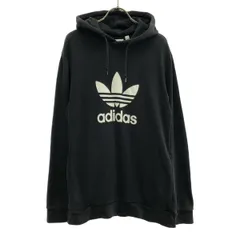 adidas アディダス トレフォイルロゴ 長袖 スウェットパーカー M ブラック メンズ 古着
