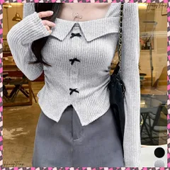 送料無料 リボンニットトップス スクエアネック秋服 リブニットプルオーバーレディース セクシーニットカットソー フロントスリットニット 柔らかい大人可愛いトップス長袖 秋冬 韓国風ニットウェア きれいめニット大人 ニットソー お洒落