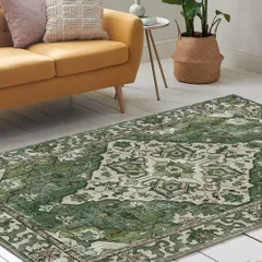 冬 長方形 秋 床暖房 洗える 滑り止め カーペット おしゃれ (green 抜けない じゅうたん ペルシャ絨毯 オリエンタル柄 厚手 北欧 花柄 50*70cm) 3畳 2畳 カーペットカーペット ラグ 限定】ペルシャ風 【のサムネイル