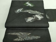 C◆着物くつろぎ 夏物 波模様 銀糸 黒 六通 正絹 薄物 絽 紗 袋帯 D◇着物くつろぎ 夏物 蝶々にススキ 金銀糸 六通 正絹 薄物 絽 紗 袋帯