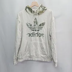 ◇ Θ adidas アディダス 文字柄あり 長袖 プルオーバーパーカー サイズXL ホワイト系 メンズ E  【1505130008029】