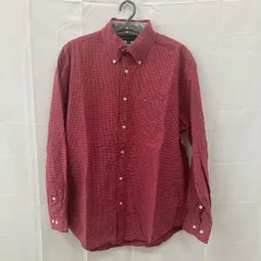 T99 トミーヒルフィガー M アメリカ古着 コットン 長袖シャツ 胸ポケット ボタンダウン チェック柄 レッド系 Tommy Hilfiger メンズ