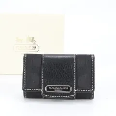 極美品 コーチ シグネチャー キャンバス レザー キーケース 6連 キーリング ブラック 黒 メンズ レディース MMM CL85-16【中古】