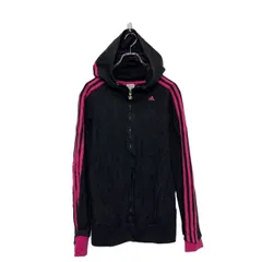 adidas ロゴ スウェット パーカー アディダス M~ ブラック ピンク フルジップ 古着卸 アメリカ仕入 a606-6562