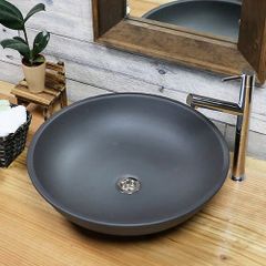 信楽焼 手洗い鉢 洗面ボウル 陶器 幅44.5cm 大型サイズ 黒マット手洗い鉢 tr-4101