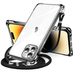 iPhone 14 Pro Max 用 ケース クリア ショルダー iPhone14pro max 用 スマホケース アイフォン14ProMax カバー 肩掛け 斜めかけ 縄掛けケース 透明 薄型 軽量 TPU 携帯ケース 紐付き 斜めがけ 織りストラップ