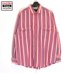 90s vintage Eddie Bauer マルチストライプ柄 黒タグ 長袖シャツ メンズ 表記Lサイズ