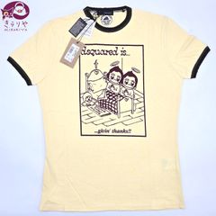 DSQUARED2 ディースクエアード 半袖 リンガーTシャツ カットソー L サイズ 双子 プリント イエロー系/ブラックカラー コットン100％ 未着用品 タグ カード イタリア製 男女兼用