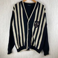 90s NICOLE SPORTS ニコルスポーツ ゴルフ カーディガン ワンポイントロゴ 刺繍ロゴ ニット ストライプ柄 ワッペン ブラック メンズ 52サイズ 古着 ゆるだぼ ビッグシルエット ストリート