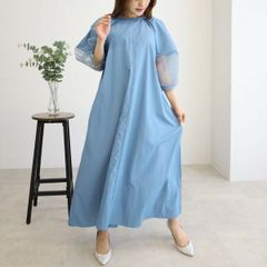 ランタンスリーブオーガンジーフレアワンピース