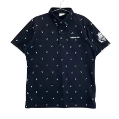 サイズ：L ADIDAS GOLF アディダスゴルフ  半袖ポロシャツ ボタンダウン 飛び柄 総柄 ネイビー系 [240101412481] ゴルフウェア メンズ ストスト