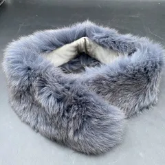 X104 SAGA FOX サガフォックス 濃いシルバー?ネイビー 片側クリップ肉厚 大判 高級 ショール 美品 和装小物 ファーティペットマフラー毛皮