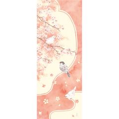 【絵てぬぐい】桜と文鳥　[Picture TENUGUI] Cherry blossoms and Java sparrow