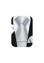 【迅速発送】HISDERN A4-01 結婚式 シルバー ネクタイ チーフ タイピン カフスボタン 4点セット シルク フォーマル メンズ 幅8.5cm ブランド品 冠婚葬祭 婚礼用 礼服用 新郎 41柄