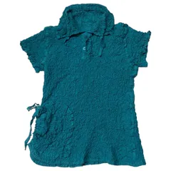me ISSEY MIYAKE(ミーイッセイミヤケ) 16AW wrinkle pleated polo shirt シワ プリーツ ブラウス MI64FM209 -(FREE) ターコイズブルー リボン 半袖 ポロシャツのサムネイル