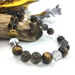 水晶×タイガーアイ×スモーキークォーツ パワーストーン ブレスレット 10mm 天然石 メンズ・レディース 男性・女性 数珠ブレス 開運  [3]