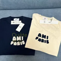 新品未使用！ AMI PARISアミパリス  刺繍　Tシャツ 男女兼用ベージュ、ネービーブルーのサムネイル