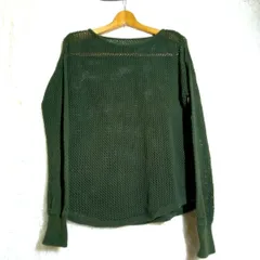 アズールバイマウジー【S】レディース メッシュ編みセーター 綿 ダークグリーン
