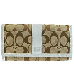 【中古】 外美品 コーチ COACH シグネチャー 二つ折り 長財布 ブラウン ライトブルー キャンバス スエード レザー 08HC462