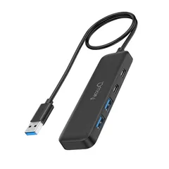 NewQ USB-C ハブ 長さ 2 フィートのケーブル 4ポート2* USB-C 3.0と2* USB-A 3.0 データ転送 軽量 変換アダプター 4 in 1 Type-C 拡張ハブ 増設 コンピュータアクセサリ用の超薄型ポータブルUSBスプリッタアダプ