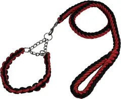 Avidora 犬 リード首輪セット ハーフ チョーク チェーン パラコード ナイロン ロープ ペット(ブラック+レッド,  L（首周り約42～53cm）)