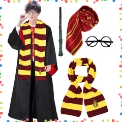 【在庫処分】パーティー コスチューム クリスマス 大人用 衣装5点セット 魔法の杖 USJ マフラー ネクタイ ユニバー 眼鏡 ローブ 学園祭 仮装 ハロウィン イベント 寮服 コスプレ 男女兼用 ハリーポッター [LAMONKE]